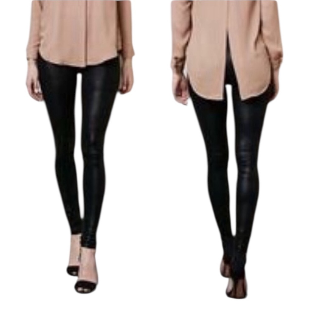 NEW Krisa Black Women's Coated Leggings, Size Medium